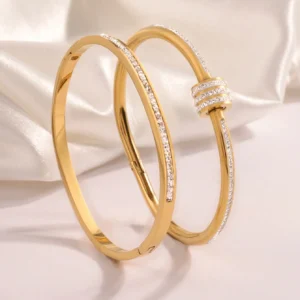 2Pcs Rhinestone & Gold Bracelets