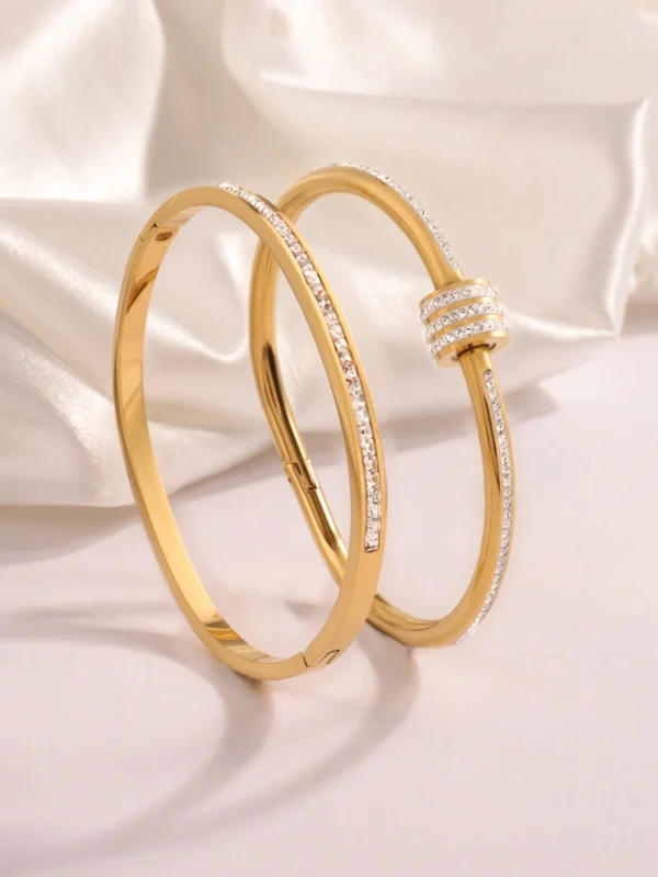 2Pcs Rhinestone & Gold Bracelets