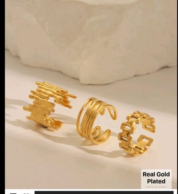 3 Pieces Geometric U Shape Rings - Image 2