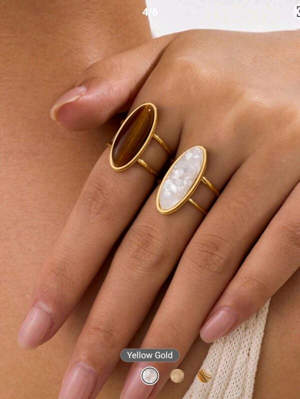 2 Pcs Pearl Tiger's Eye Rings