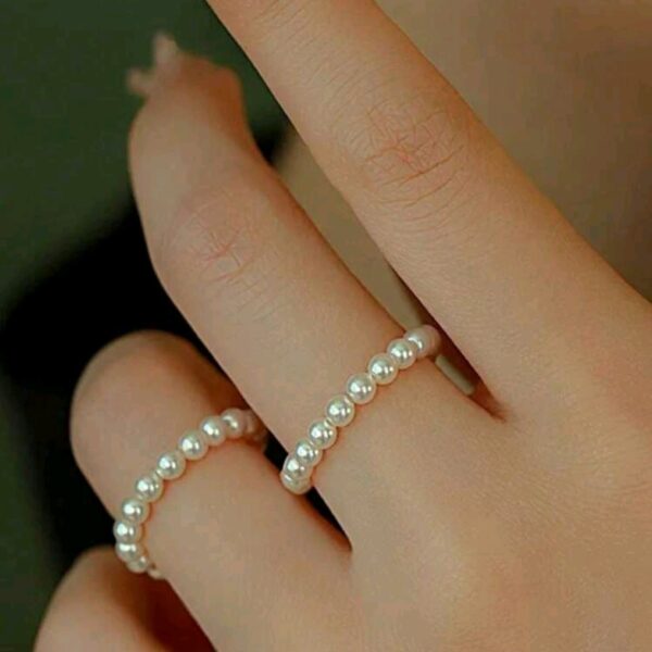2 Pcs Pearl Faux Elastic Ring