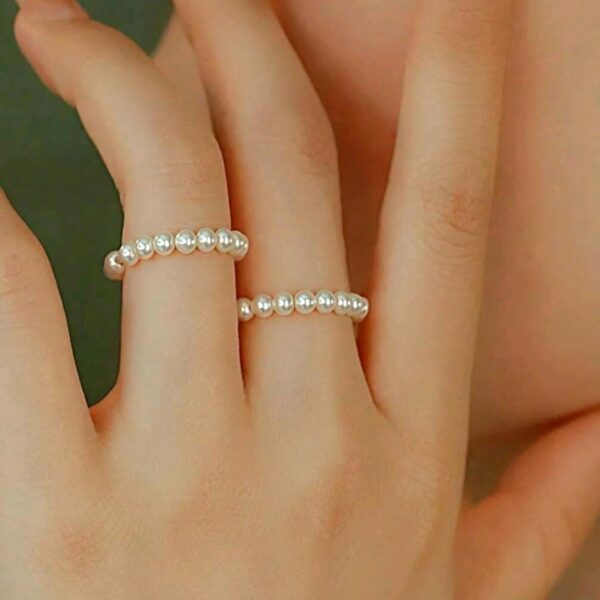 2 Pcs Pearl Faux Elastic Ring - Image 2
