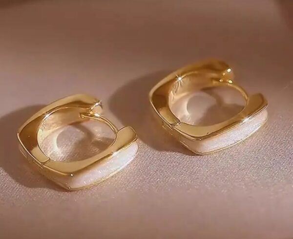 14K Gold & Pale Pink Square Hugg Earrings - Image 2