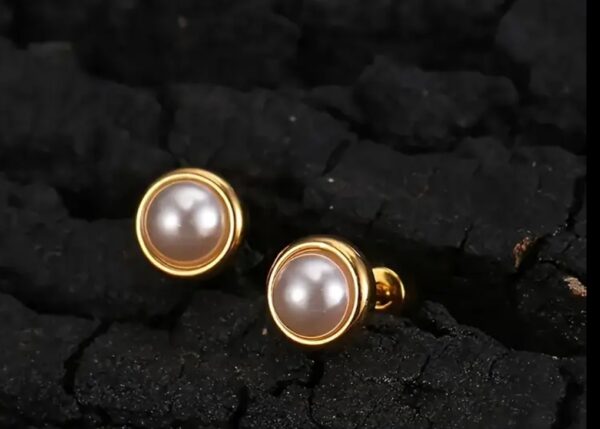 18K Gold Plated & Faux Pearl Earrings - Image 3
