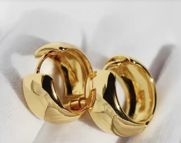 18K Gold Plated Medium Chunky Hoop Earings - Image 2