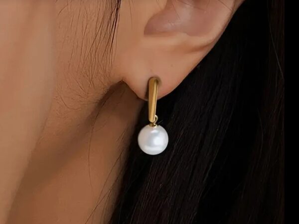 18K Gold Plated & Faux Pearl Earrings - Image 3
