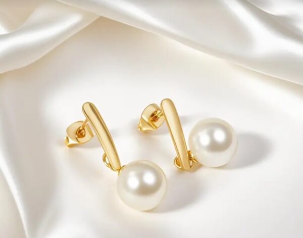 18K Gold Plated & Faux Pearl Earrings - Image 4