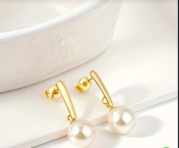 18K Gold Plated & Faux Pearl Earrings - Image 6