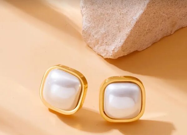 Gold & Faux Pearl Earrings - Image 4