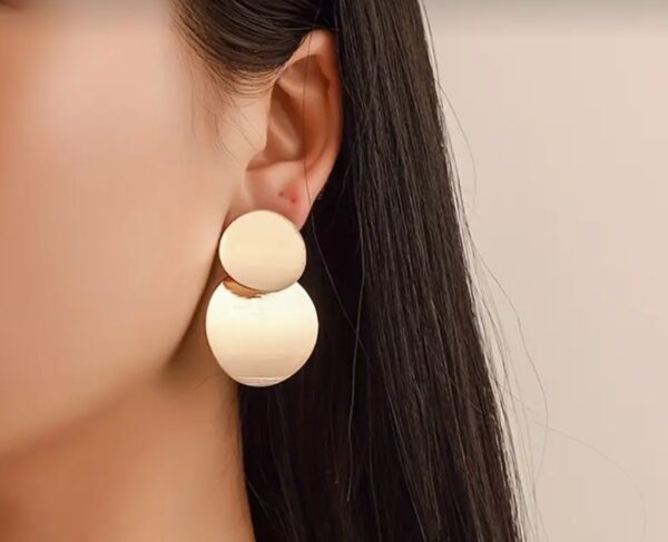 Gold Round Dangle Earrings - Image 2