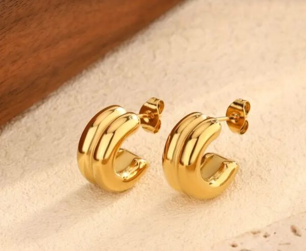 Hypoallergenic 18K Gold Plated Double "C" Earrings - Image 3