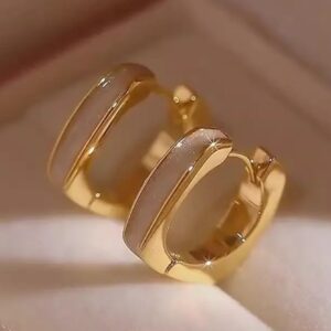 14K Gold & Pale Pink Square Hugg Earrings