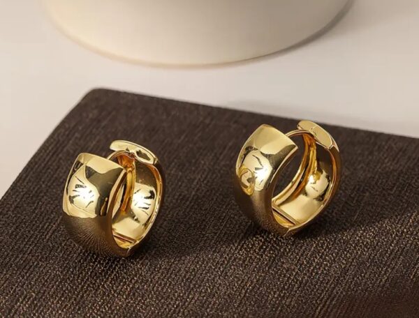 18K Gold Plated Medium Chunky Hoop Earings - Image 5