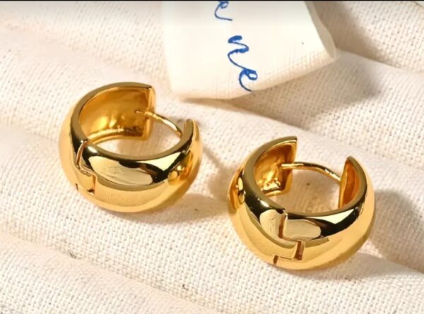 18K Gold Plated Medium Chunky Hoop Earings - Image 6