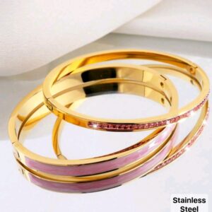 2Pcs 18K Gold Plated Rhinestone Pink Bracelets