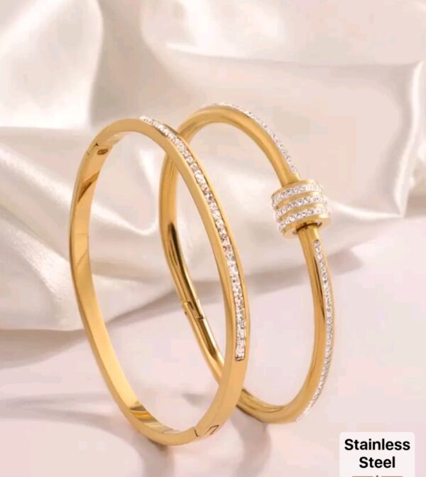 2Pcs Rhinestone & Gold Bracelets - Image 4