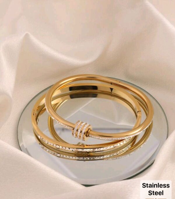 2Pcs Rhinestone & Gold Bracelets - Image 5