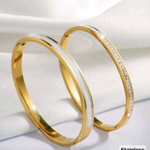 2Pcs 18K Gold Plated Rhinestone & White Bracelets