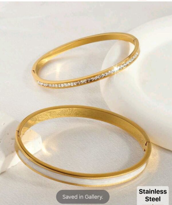 2Pcs 18K Gold Plated Rhinestone & White Bracelets - Image 4