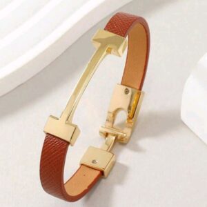 H PU Leather Gold & Brown Bracelet