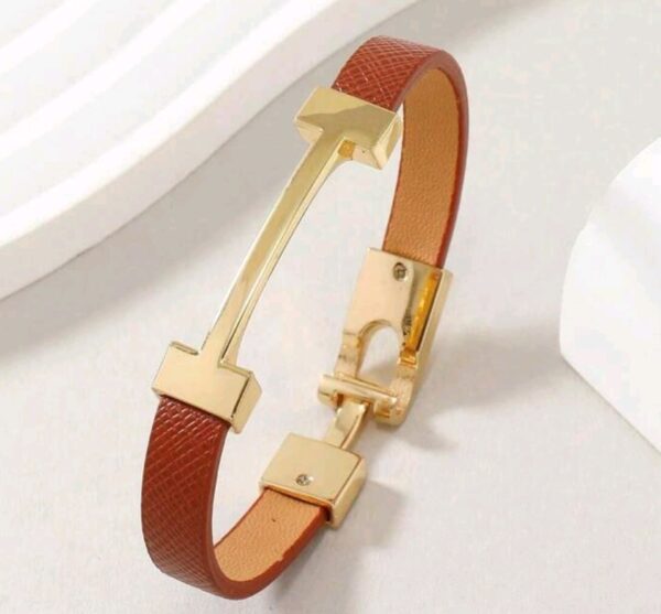 H PU Leather Gold & Brown Bracelet
