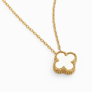 Waterproof Gold Plated Flower/Clover White Pendant Necklace