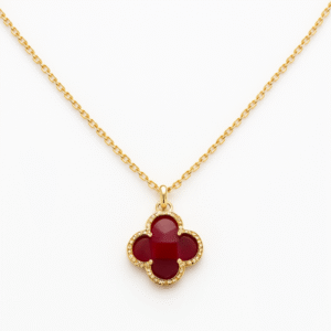 Waterproof Gold Plated Flower/Clover Burgundy Pendant Necklace