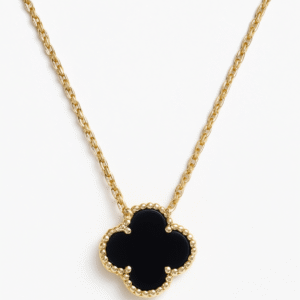 Waterproof Gold Plated Flower/Clover Black Pendant Necklace