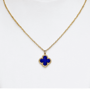 Waterproof Gold Plated Flower/Clover Navy Blue Pendant Necklace