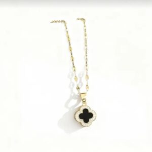 Waterproof Gold Plated Flower/Clover Black & Gold Pendant Necklace